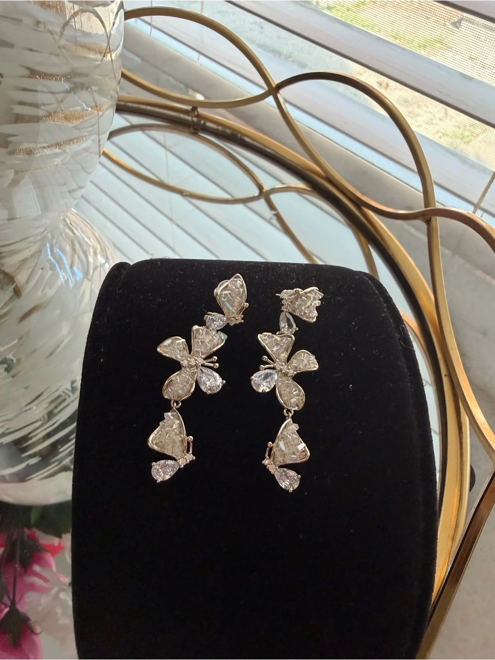 Crystal butterfly Drop Earrings - Gold Tone